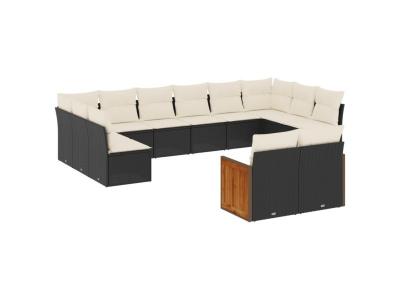 VIDAXL  Salon de Jardin 12 Pcs avec Coussins - Noir - R&eacute;sine Tress&eacute;e