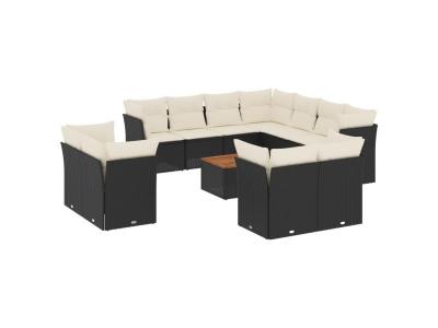 VIDAXL  Salon De Jardin 12 Pcs Avec Coussins Noir R&eacute;sine Tress&eacute;e