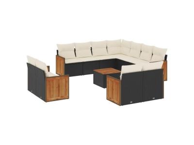 VIDAXL  Salon de jardin 12 pcs - R&eacute;sine tress&eacute;e - Noir