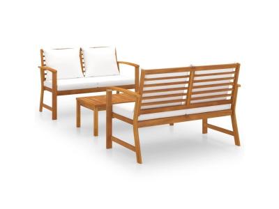 VIDAXL  salon de jardin 3 pcs avec coussin bois d'acacia solide 3057788