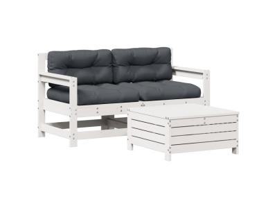 VIDAXL  salon de jardin 3 pcs avec coussins blanc bois de pin massif