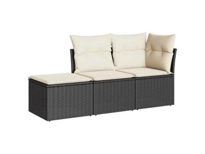 VIDAXL  Salon De Jardin 3 Pcs Avec Coussins Noir R&eacute;sine Tress&eacute;e