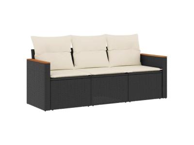 VIDAXL  Salon De Jardin 3 Pcs Avec Coussins Noir R&eacute;sine Tress&eacute;e