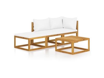  Vidaxl Salon De Jardin 4 Pcs Avec Coussin Cr&egrave;me Bois D'acacia Solide