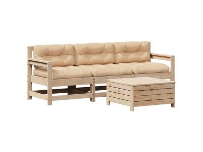  vidaXL Salon de Jardin avec Coussins 4 pcs, Canap&eacute;s de Terrasse, Ensemble de Meubles de Patio, Mobilier d'Ext&eacute;rieur, Bois de 3250796 