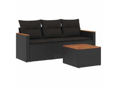 VIDAXL  Salon De Jardin 4 Pcs Avec Coussins Noir R&eacute;sine Tress&eacute;e