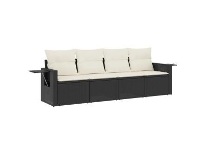 VIDAXL Salon de jardin 4 pcs avec coussins noir resine tressee