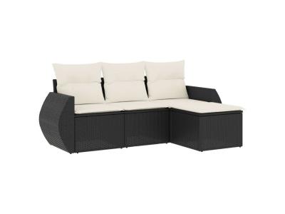 VIDAXL  Salon De Jardin 4 Pcs Avec Coussins Noir R&eacute;sine Tress&eacute;e