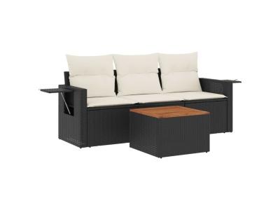 VIDAXL  Salon De Jardin 4 Pcs Avec Coussins Noir R&eacute;sine Tress&eacute;e