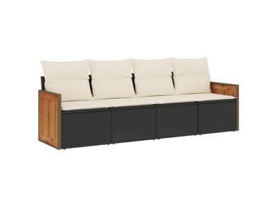 VIDAXL  Salon de jardin 4 pcs Noir R&eacute;sine tress&eacute;e