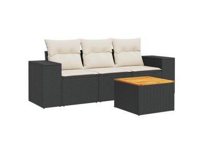 VIDAXL  Salon De Jardin 4 Pcs Avec Coussins Noir R&eacute;sine Tress&eacute;e
