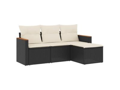 VIDAXL  Salon de Jardin avec Coussins 4 pcs, Canap&eacute;s de Terrasse, Ensemble de Meubles de Patio, Mobilier d'Ext&eacute;rieur, Noir 3258304 