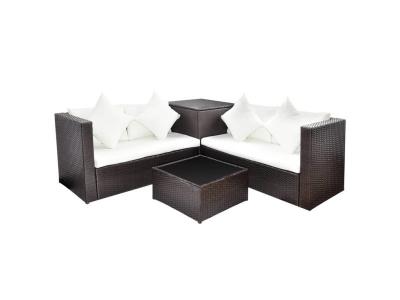 VIDAXL  salon de jardin 4 pcs avec coussins r&eacute;sine tress&eacute;e marron 42892