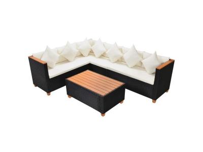 VIDAXL  salon de jardin 4 pcs avec coussins r&eacute;sine tress&eacute;e noir 43000