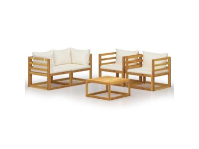 VIDAXL  salon de jardin 5 pcs avec coussin bois d'acacia solide