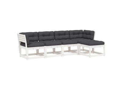 VIDAXL  Salon De Jardin 5 Pcs Avec Coussins Blanc Bois Massif De Pin