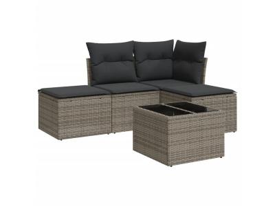 Vidaxl Salon De Jardin 5 Pcs Avec Coussins Gris R&eacute;sine Tress&eacute;e