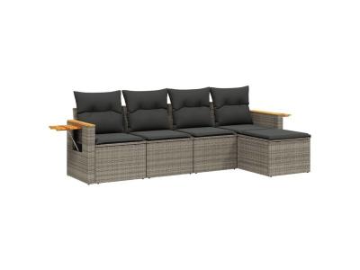 VIDAXL  Salon De Jardin 5 Pcs Avec Coussins Gris R&eacute;sine Tress&eacute;e