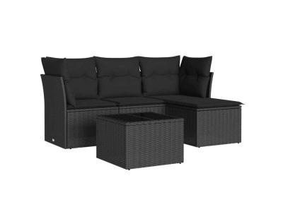 VIDAXL  Salon de jardin 5 pcs avec coussins noir r&eacute;sine tress&eacute;e 3217545