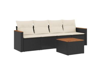 VIDAXL Salon de jardin 5 pcs avec coussins noir resine tressee