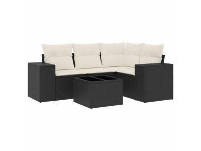 VIDAXL  Salon De Jardin 5 Pcs Avec Coussins Noir R&eacute;sine Tress&eacute;e