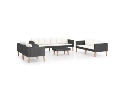 VIDAXL  salon de jardin 5 pcs avec coussins r&eacute;sine tress&eacute;e noir 3059333