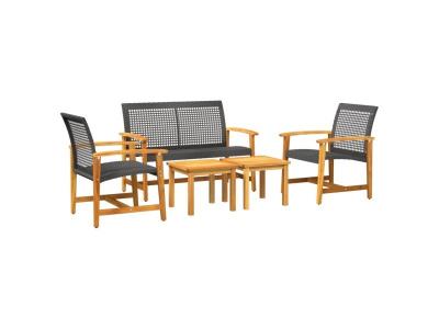 Vidaxl salon de jardin 5 pcs noir r&eacute;sine tress&eacute;e et bois d'acacia