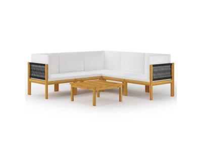 VIDAXL  Salon De Jardin 6 Pcs Avec Coussins Cr&egrave;me Bois D'acacia Solide