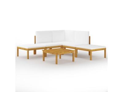 VIDAXL Salon de jardin 6 pcs avec coussins Cr&egrave;me Bois d acacia solide