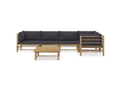 VIDAXL Salon de jardin 6 pcs avec coussins gris fonc&eacute; bambou