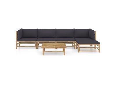 VIDAXL Salon de jardin 6 pcs avec coussins gris fonc&eacute; Bambou