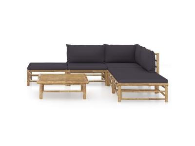 VIDAXL Salon de jardin 6 pcs avec coussins gris fonc&eacute; bambou