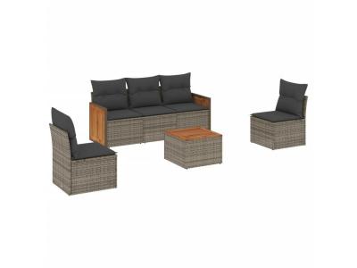 VIDAXL  Salon De Jardin 6 Pcs Avec Coussins Gris R&eacute;sine Tress&eacute;e