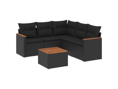 VIDAXL  Salon De Jardin 6 Pcs Avec Coussins Noir R&eacute;sine Tress&eacute;e