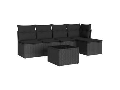VIDAXL Salon de jardin modulable  resine tressee noir 6 pieces x 227 x 69 5 personnes 