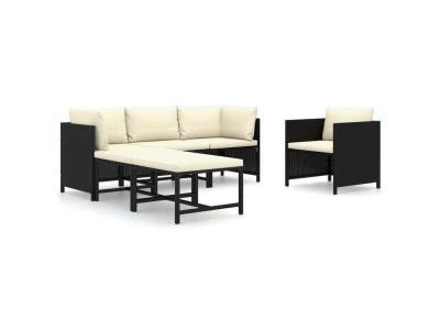 VIDAXL Salon de jardin 6 pcs avec coussins R&eacute;sine tress&eacute;e Noir