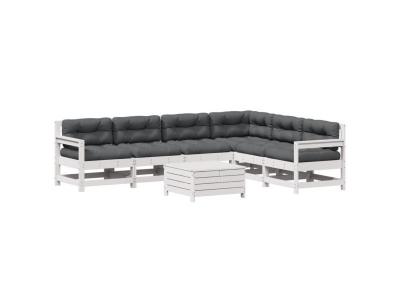 VIDAXL Salon de jardin modulable bois massif blanc 7 pieces x 62 x 70.5