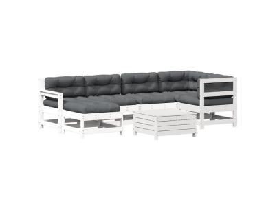  Salon de jardin modulable bois massif blanc 7 pieces 62 x 62 x 70.5 7 personnes 