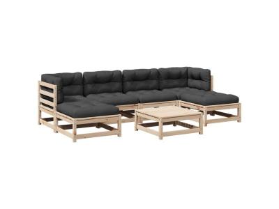  Salon de jardin 7 pcs avec coussins bois de pin massif, ensemble de canap&eacute;s d'ext&eacute;rieur, ensemble de canap&eacute;s de 3295822 