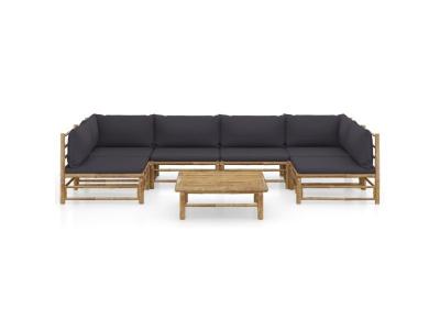 VIDAXL Salon de jardin 7 pcs avec coussins gris fonc&eacute; Bambou