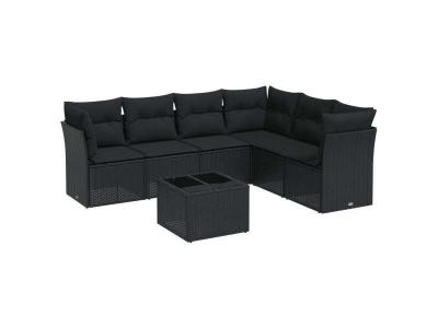 VIDAXL  Salon De Jardin 7 Pcs Avec Coussins Noir R&eacute;sine Tress&eacute;e