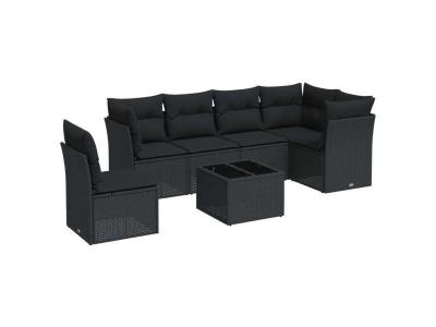  Vidaxl Salon De Jardin 7 Pcs Avec Coussins Noir R&eacute;sine Tress&eacute;e