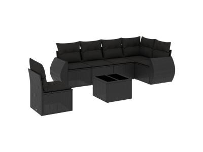 VIDAXL  Salon De Jardin 7 Pcs Avec Coussins Noir R&eacute;sine Tress&eacute;e