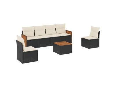 VIDAXL  Salon De Jardin 7 Pcs Avec Coussins Noir R&eacute;sine Tress&eacute;e