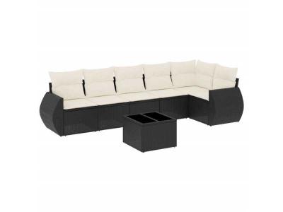 VIDAXL  Salon De Jardin 7 Pcs Avec Coussins Noir R&eacute;sine Tress&eacute;e