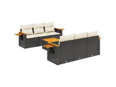 VIDAXL  Salon De Jardin 7 Pcs Avec Coussins Noir R&eacute;sine Tress&eacute;e