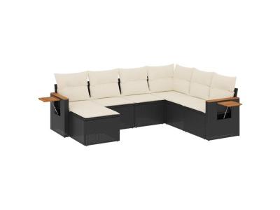 VIDAXL  Salon de jardin 7 pcs avec coussins noir r&eacute;sine tress&eacute;e