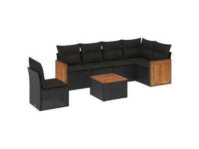 VIDAXL  Salon De Jardin 7 Pcs Avec Coussins Noir R&eacute;sine Tress&eacute;e