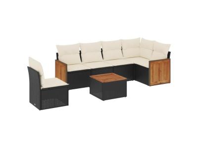 VIDAXL  Salon De Jardin 7 Pcs Avec Coussins Noir R&eacute;sine Tress&eacute;e