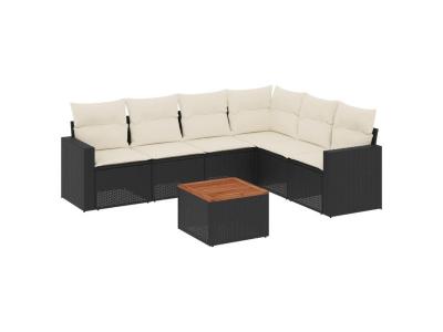 VIDAXL  Salon de jardin 7 pcs avec coussins - Noir r&eacute;sine tress&eacute;e